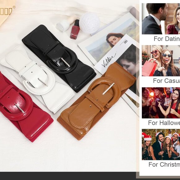 Women Wide Stretchy Belt,Vintage Chunky Buckle Elastic Waist Belts for Women Dre - Picture 6 of 7